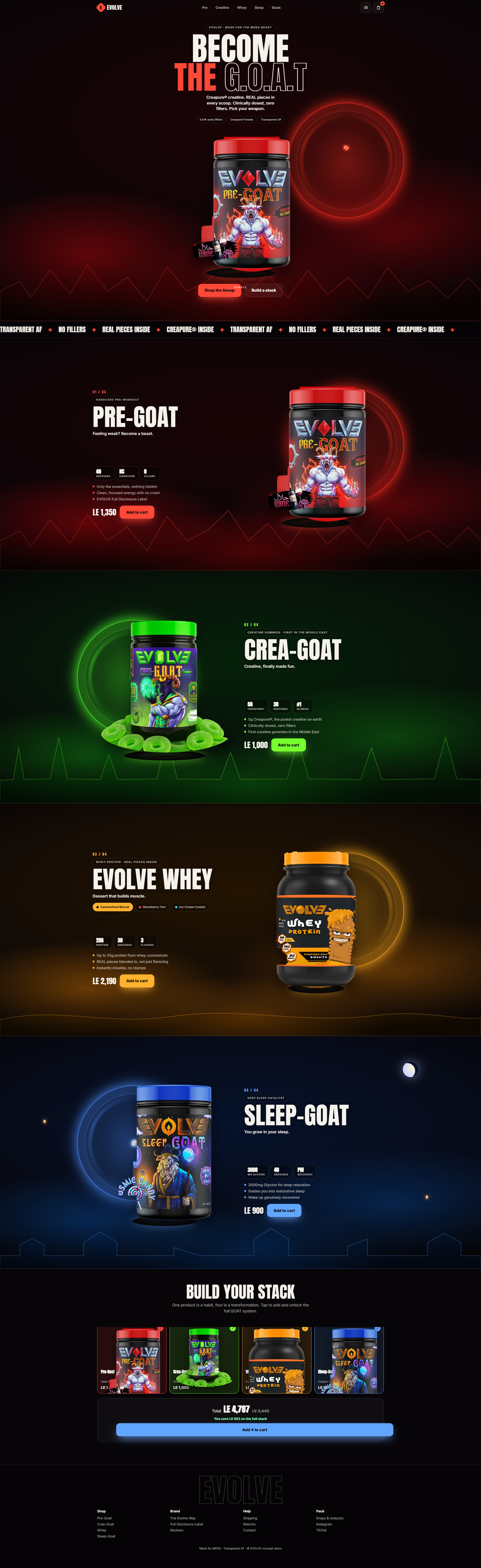 EVOLVE supplements Shopify store preview